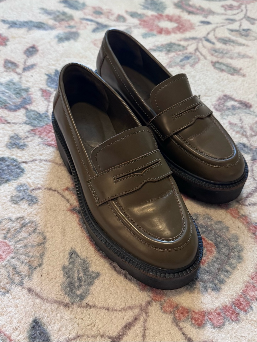 Free People Olive Green Leather Penny Loafers